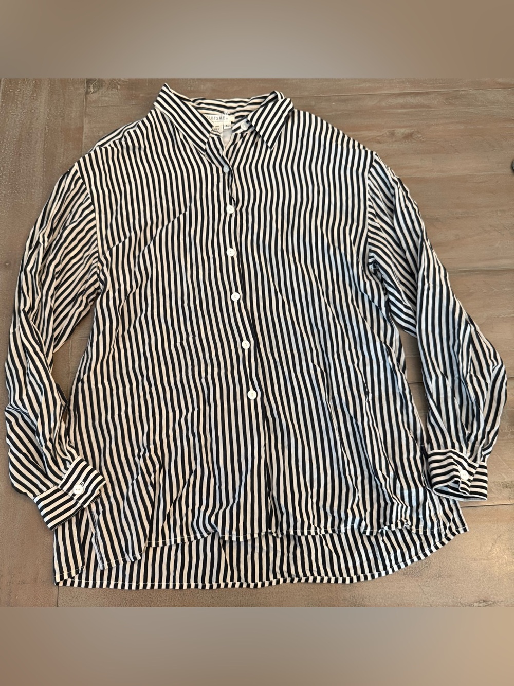 Suitsme 100% Silk striped shirt Women’s Sz L Black White Stripe